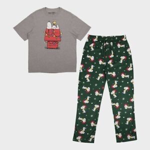 Men's Peanuts Snoopy Sleep Pajama Set 2pc - Green/Gray, Size XL, NWT