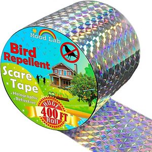 Bird Repellent Tape Deterrent Reflective 400 ft/121m Woodpeckers, Geese & More