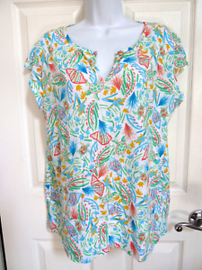 FRESH PRODUCE Cap Sleeve Top Shirt Blouse Size Large Made in USA Cotton