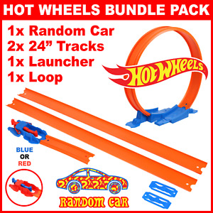 5PC BUNDLE Hot Wheels Track Lot = Car + Loop Builders + Launcher + 2x 24