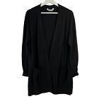 Cashmere Blend Size M Cardigan Sweater Black Long Open Front Knit Patch Pockets