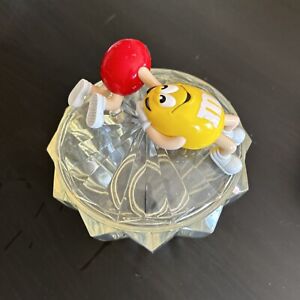 M & M Vintage Plastic Candy Dish Clear W/ Red & Yellow Laying on Top Collectible