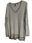 Storybook Knits Sweater Size 1x Silver Grey Flower Button Beads Grannycore