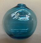 Aqua Blue Crate & Barrel Hand Blown Art Glass Flower Vase/Wall Pocket