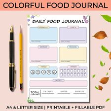 Daily Food Journal Weight Fitness Planner Printable Digital Download A4 & Letter