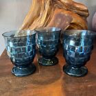 Set 3 Colony Whitehall Riviera Blue Footed Tumbler Glasses Textured Cube/Square