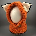 Chunky Fat Knitted Fox Wolf Ears Hood Hat Women Winter Cap Handmade Beanie Hat