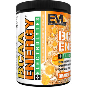 EVL BCAA Energy + Electrolytes: Hydrating Pre Workout Powder, Orange Mango, 30sv