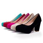 Women's Platform chunky heel Slip On faux suede court casual shoes