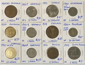 Foreign World Coins -Lot of 12 Coins-(1) Silver, (3) AU, (1) Low Mintage