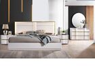 Modern 5-Pc Cal King Bedroom Set Bed Dresser Mirror Nightstand, White Lacquer