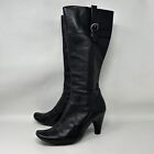 BIVIEL Black Leather Tall Side Zip Boots, Women’s Size EU 39