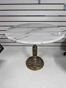 VTG Hollywood Regency Italian Marble & Brass Plant Stand Side Table Clean BN