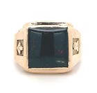 10k Yellow Gold Men's Square Genuine Natural Bloodstone Ring Jewelry (#J5676)
