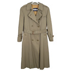 VTG BURBERRY Women's Trench Coat 14L Khaki Cotton Belted Removable Wool Liner