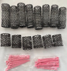 Lot of 14 Black Assorted Sizes Wire Mesh Hair Styling Curlers Brush Rollers