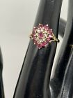 10K Gold Ruby & Diamond Cluster Cocktail Ring Size 6