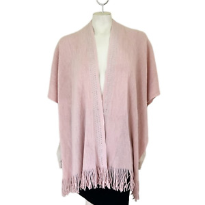 NWT MOSS ROSE Fringed Shawl Poncho Wrap in Soft Pink WOMEN'S ONE SIZE