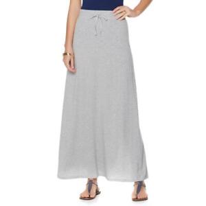Wendy Williams Women's Solid Long Maxi Skirt w/ Drawstrings Grey Small Size HSN