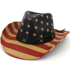 Men's American Flag Cowboy Hat, Striped Western Tea-Stained USA Shape-It Brim