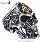 MENDEL Goth Mens Stainless Steel Punk Biker Masonic Skull Ring For Men Size 8-15