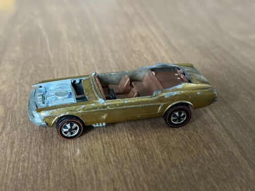 1968 Hot Wheels Redline Custom Mustang Gold HK Brown Interior Chopped No Hood