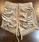Sexy Ruched Womens Shorts Small Tic Toc Comfy Pull On Crushed Velvet-Like Tan
