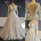 Lace Applique Long Sleeves Wedding Dresses O-Neck A Line Bridal Gown Sweep Train