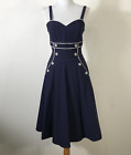 Voodoo Vixen Claudia Nautical Dress Size M Navy Blue Rockabilly Swing Sleeveless