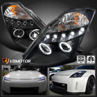 Black Fits 2003-2005 350Z LED Strip Halo Projector Headlights Lamps L+R (For: Nissan 350Z)