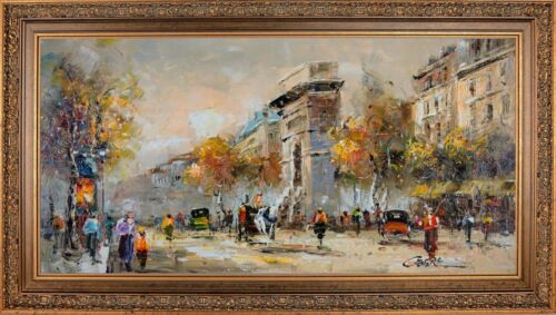 Framed Oil on Canvas Painting, Paris Street Morning Cityscape, Signed С Vevers