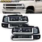 Fit For 99-02 Chevy Silverado 00-06 Tahoe LED DRL Black Headlights+Bumper Lamps (For: 2001 Chevrolet Tahoe)