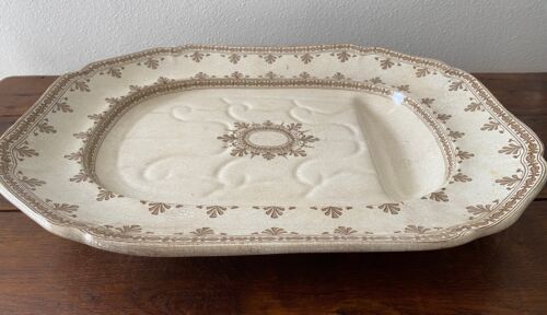 Antique 1870-1880's Ironstone Brown Transferware Large Meat Platter With Well