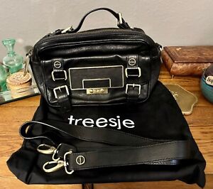 Treesje Designer Black Leather handbag preowned crossbody