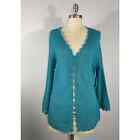SAG HARBOR Womens XL Open Weave One Button Crochet Cardigan Sweater Teal