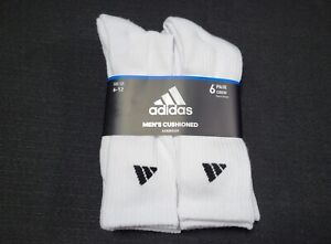 Adidas Men's Cushioned  Sports Crew soft Socks 6 Prs SZ 6-12  Aeroready white