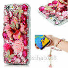 Handmade Bling Diamond Soft  Rose flower Phone Case Cover + Strap