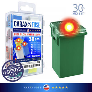 CARAX Glow Fuse - CARTRIDGE Type Tall Standard - Mix Kit 30 pcs. Glow When Blown