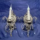 Beautiful Wired Pair Silver Nickel Finish Rare Wall Sconce Fixtures Prisms 69E