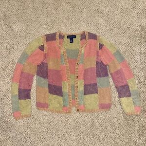 Herman Geist XL Patchwork Cardigan Sweater 90s Multicolor Knit Cardigan Vintage