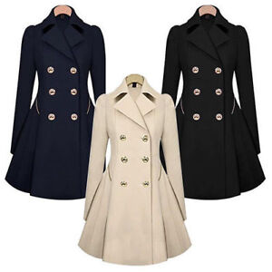 Women Lapel Long Sleeve Winter Parka Coat Trench Outwear Jacket Clothes