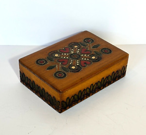 Carved & Painted Wood Trinket Keepsake Box Hinged Poland or Germany Folk Art 5