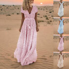Women's Polka Dot V Neck Long Maxi Dress Ladies Boho Summer Holiday Sundress US