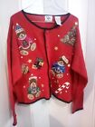 Vintage NutCracker Ugly Christmas Cardigan Sweater Size Large Bears & Beads