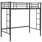 Metal Twin Size Loft Bed with Safety Guardrail, 2 Integrated Ladders Noise-free