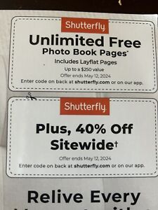 Shutterfly Coupon Code $250Value Unlimited Photo Book Pages & 40%Off Exp 5/12/24