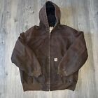 Vintage Y2K Distressed Faded Brown Carhartt Mens Zip Up Hooded Work Jacket Size