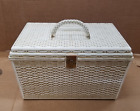 Vintage Wilson Wil-Hold White Plastic Wicker Basket Weave Sewing Box w/Trays USA