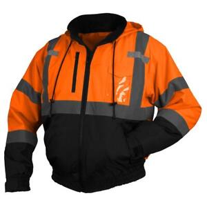 HIGH VISIBILITY INSULATED HI VIS ORG. REFLECTIVE ROAD WORK SAFETY BOMBER JACKET