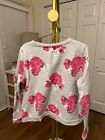 Loft Womens Gray Pink Peony Floral Cropped Sweatshirt Rolled Neck Size Large